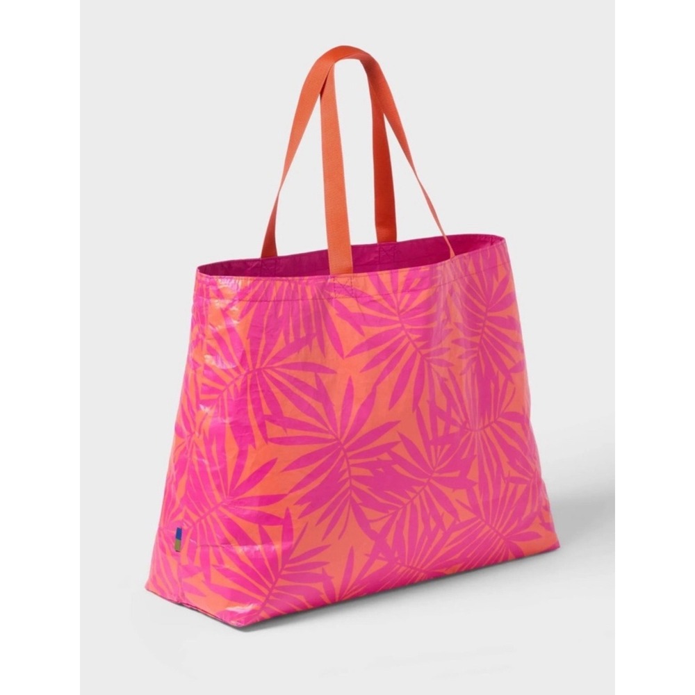 Open Story Pink Orange Palm Reversible Water Resistant Tyvek Tote Bag NEW - Picture 4 of 7